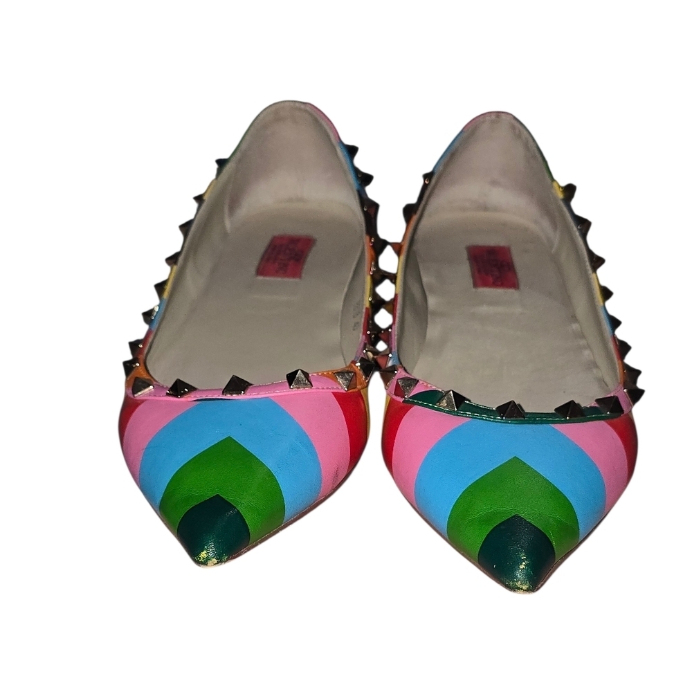 Valentino Garavani Rainbow Chevron Rock-Studded Pointy Flats Size 40 9 - Picture 5 of 11